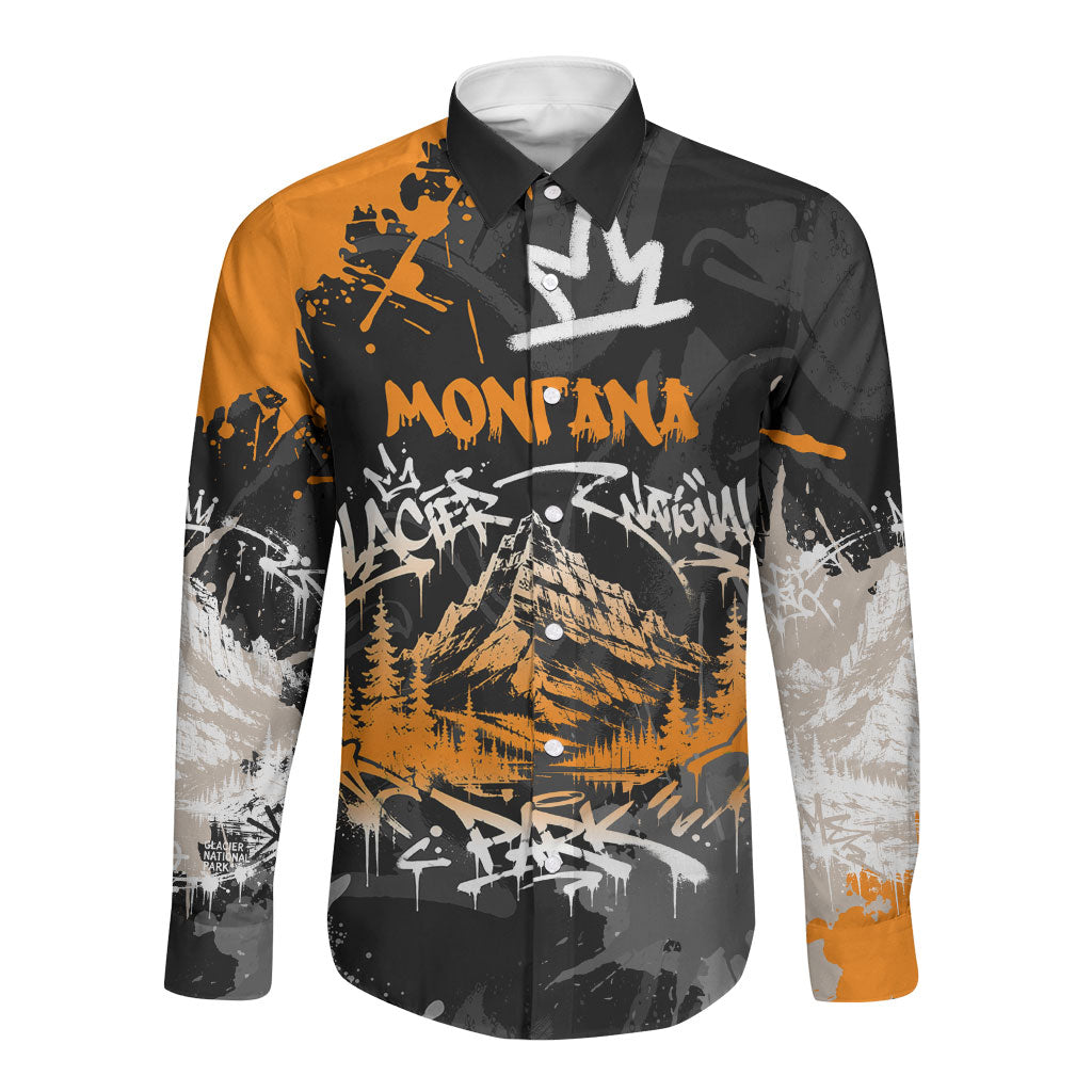 Personalized Montana Glacier National Park Long Sleeve Button Shirt Urban Graffiti Street Art Paint Splatter