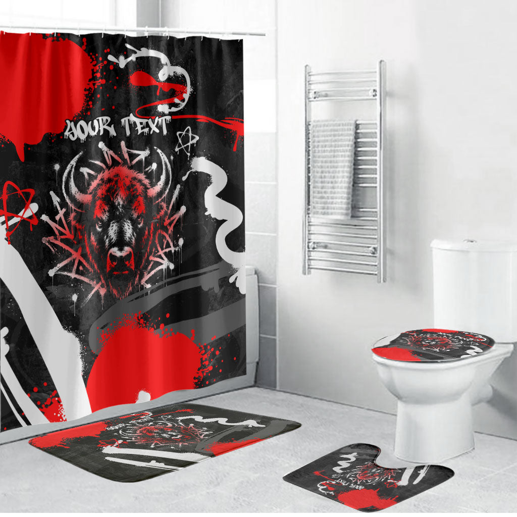 Personalized Montana Grizzly Bear and Bison Bathroom Set Urban Graffiti Grunge Paint Splatter