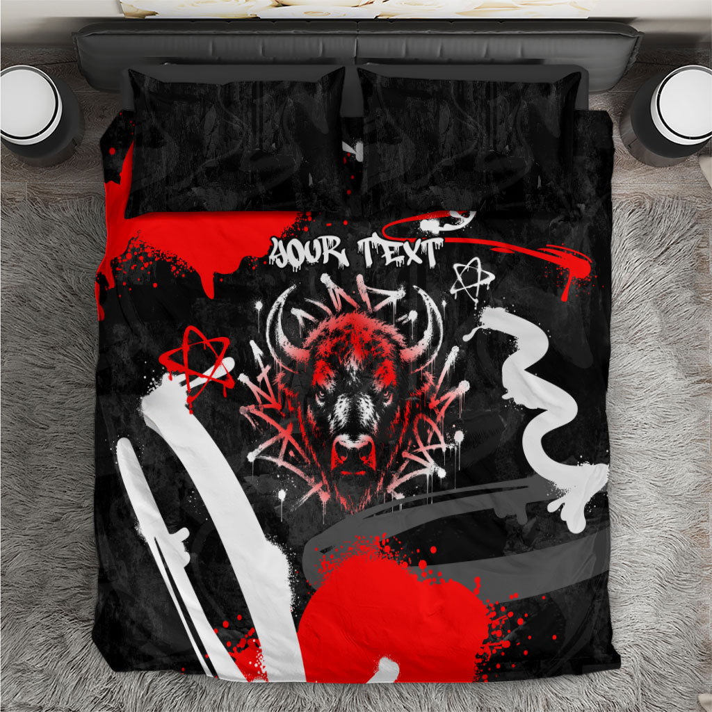 Personalized Montana Grizzly Bear and Bison Bedding Set Urban Graffiti Grunge Paint Splatter