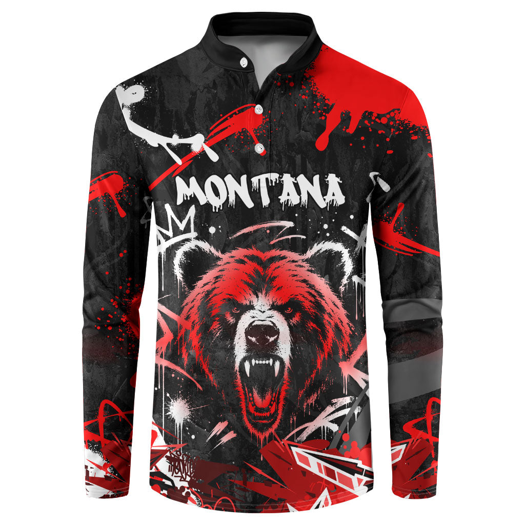 Personalized Montana Grizzly Bear and Bison Button Sweatshirt Urban Graffiti Grunge Paint Splatter