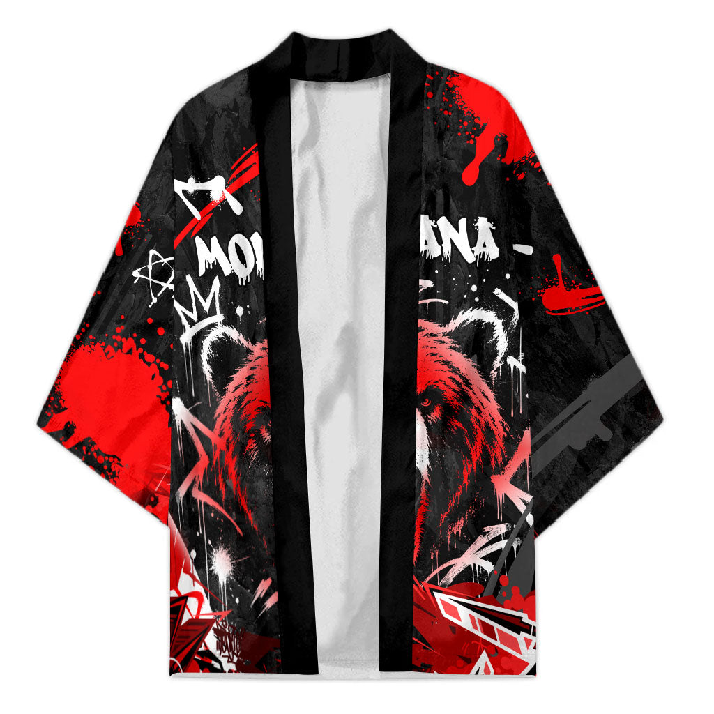 Personalized Montana Grizzly Bear and Bison Kimono Urban Graffiti Grunge Paint Splatter