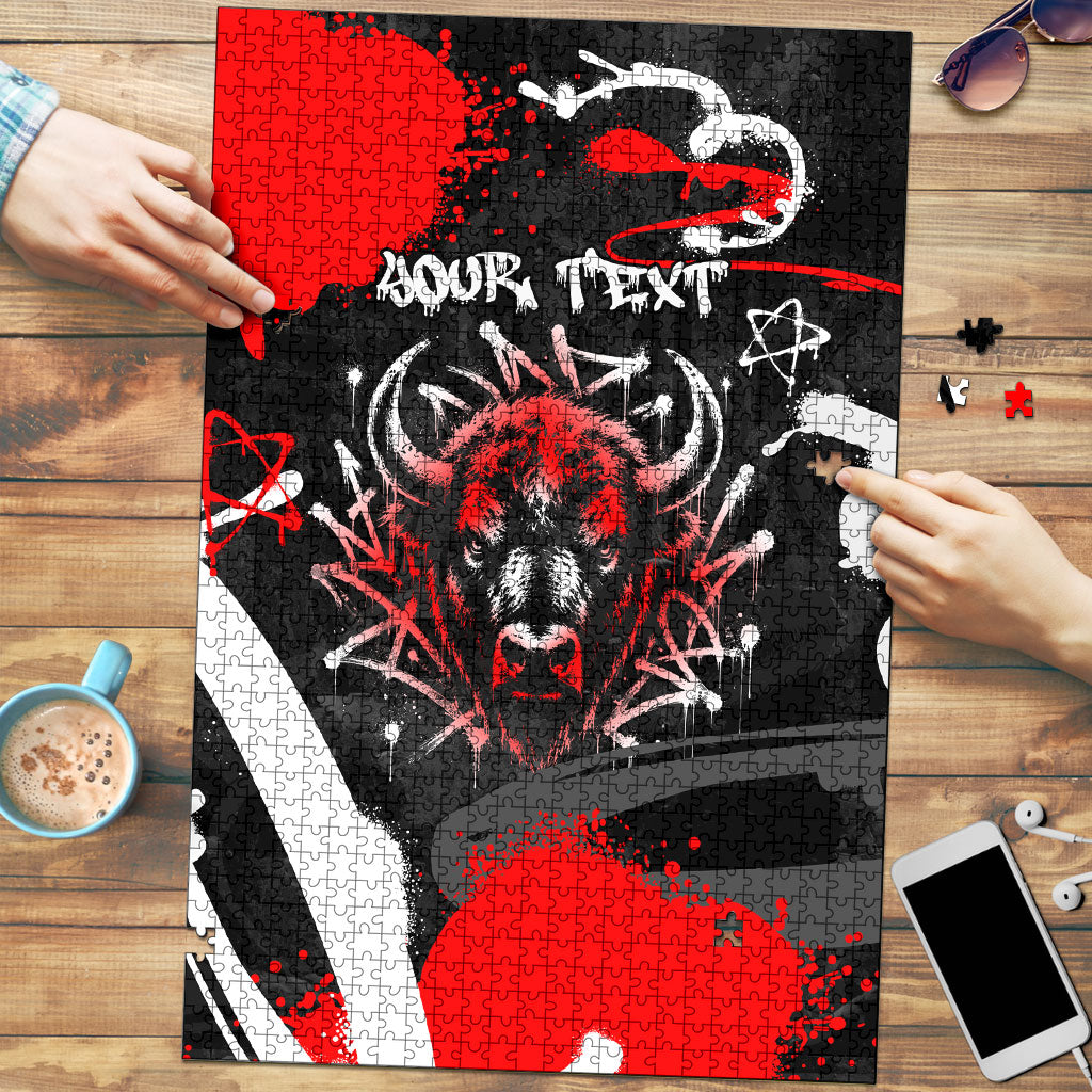 Personalized Montana Grizzly Bear and Bison Puzzle Urban Graffiti Grunge Paint Splatter