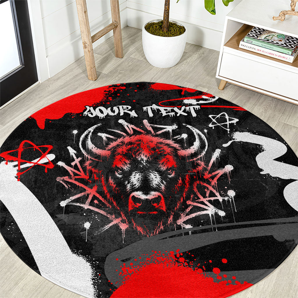 Personalized Montana Grizzly Bear and Bison Round Carpet Urban Graffiti Grunge Paint Splatter