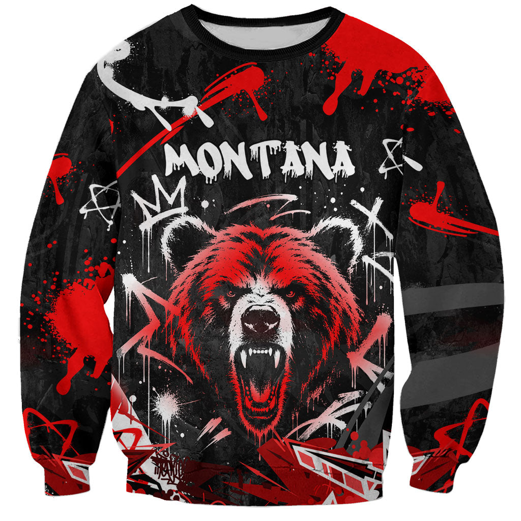 Personalized Montana Grizzly Bear and Bison Sweatshirt Urban Graffiti Grunge Paint Splatter