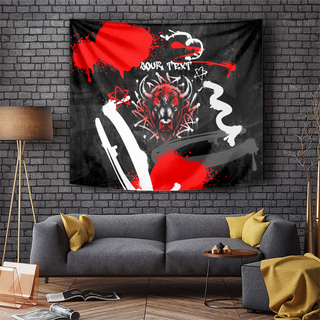 Personalized Montana Grizzly Bear and Bison Tapestry Urban Graffiti Grunge Paint Splatter