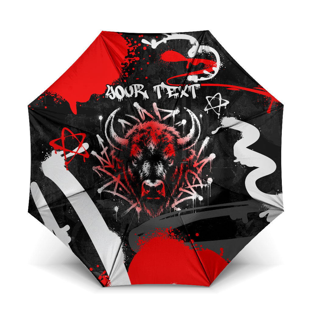 Personalized Montana Grizzly Bear and Bison Umbrella Urban Graffiti Grunge Paint Splatter
