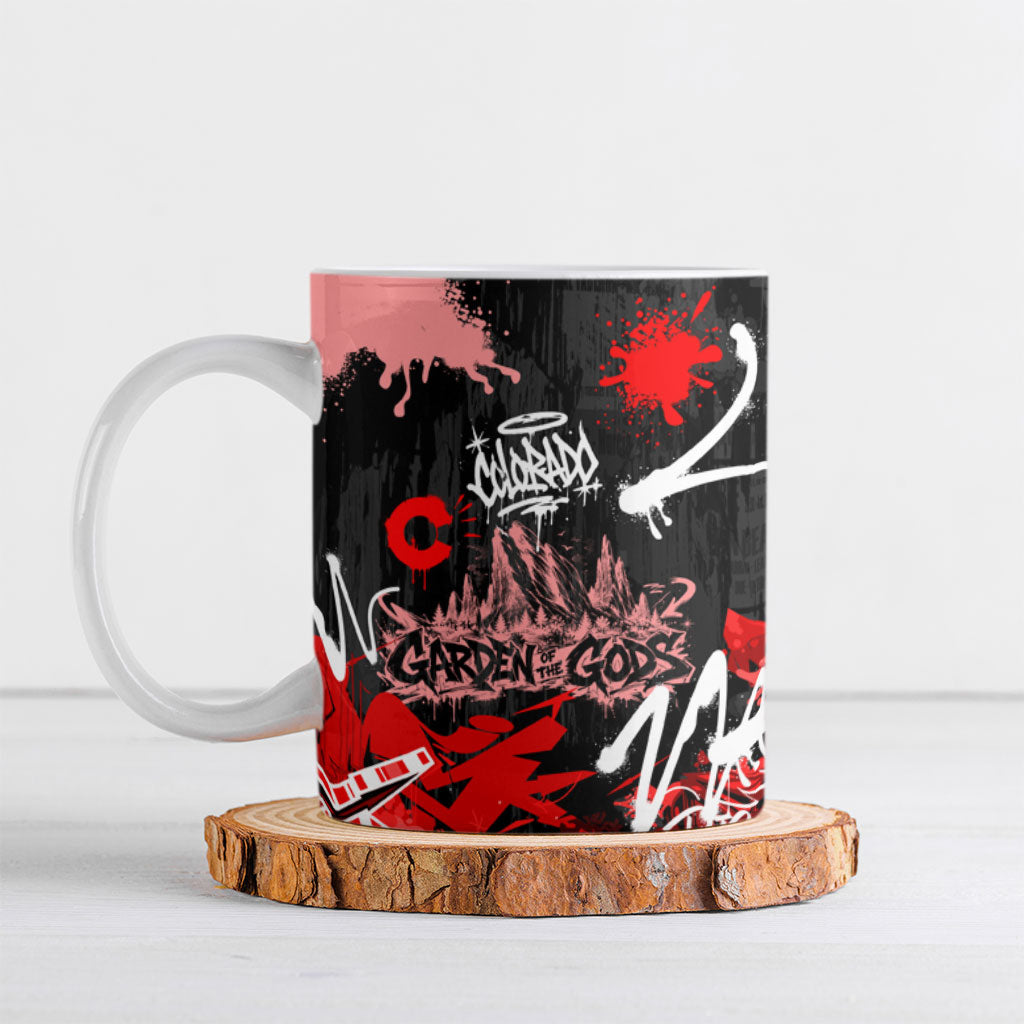 Personalized Colorado Garden Of The Gods Ceramic Mug Urban Graffiti Paint Splatter Street Art
