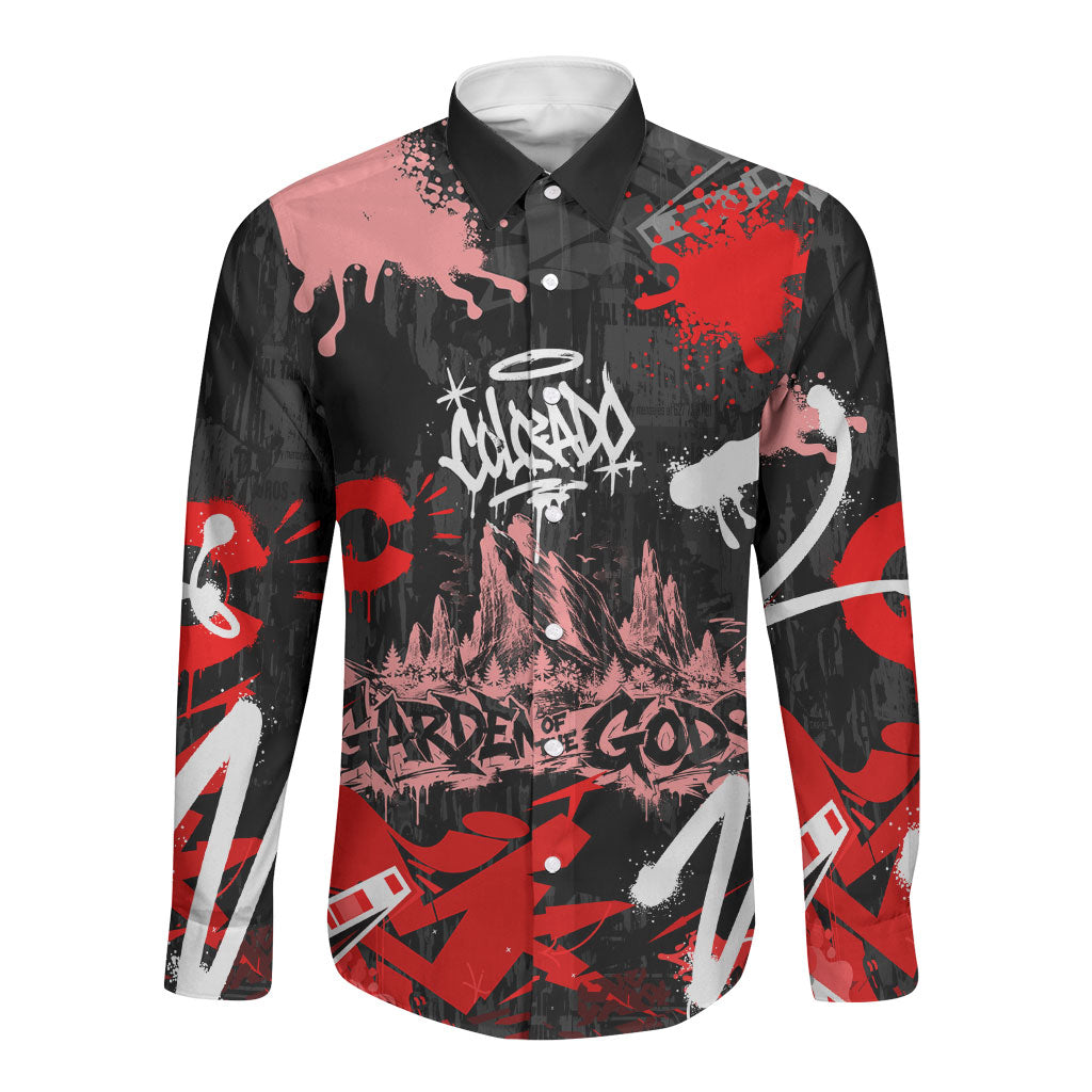 Personalized Colorado Garden Of The Gods Long Sleeve Button Shirt Urban Graffiti Paint Splatter Street Art