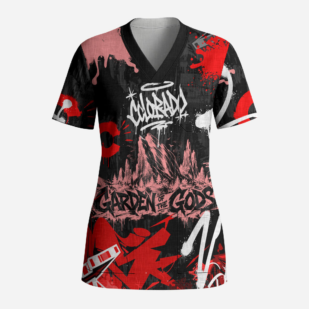 Personalized Colorado Garden Of The Gods Scrub Top Urban Graffiti Paint Splatter Street Art