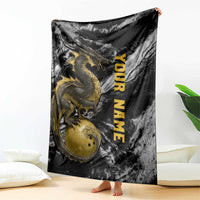 Golden Dragon and Bowling Ball Design Blanket with Marble Stone Texture and Custom Team Name Text - Wonder Print Shop