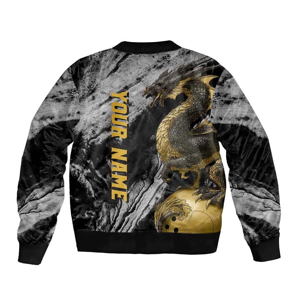Golden Dragon and Bowling Ball Design Bomber Jacket with Marble Stone Texture and Custom Team Name Text - Wonder Print Shop