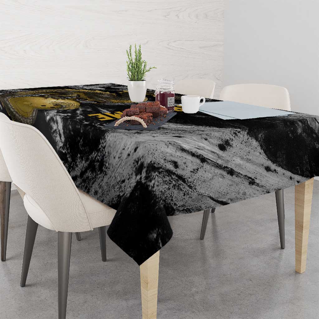 Golden Dragon and Bowling Ball Design Tablecloth with Marble Stone Texture and Custom Team Name Text - Wonder Print Shop