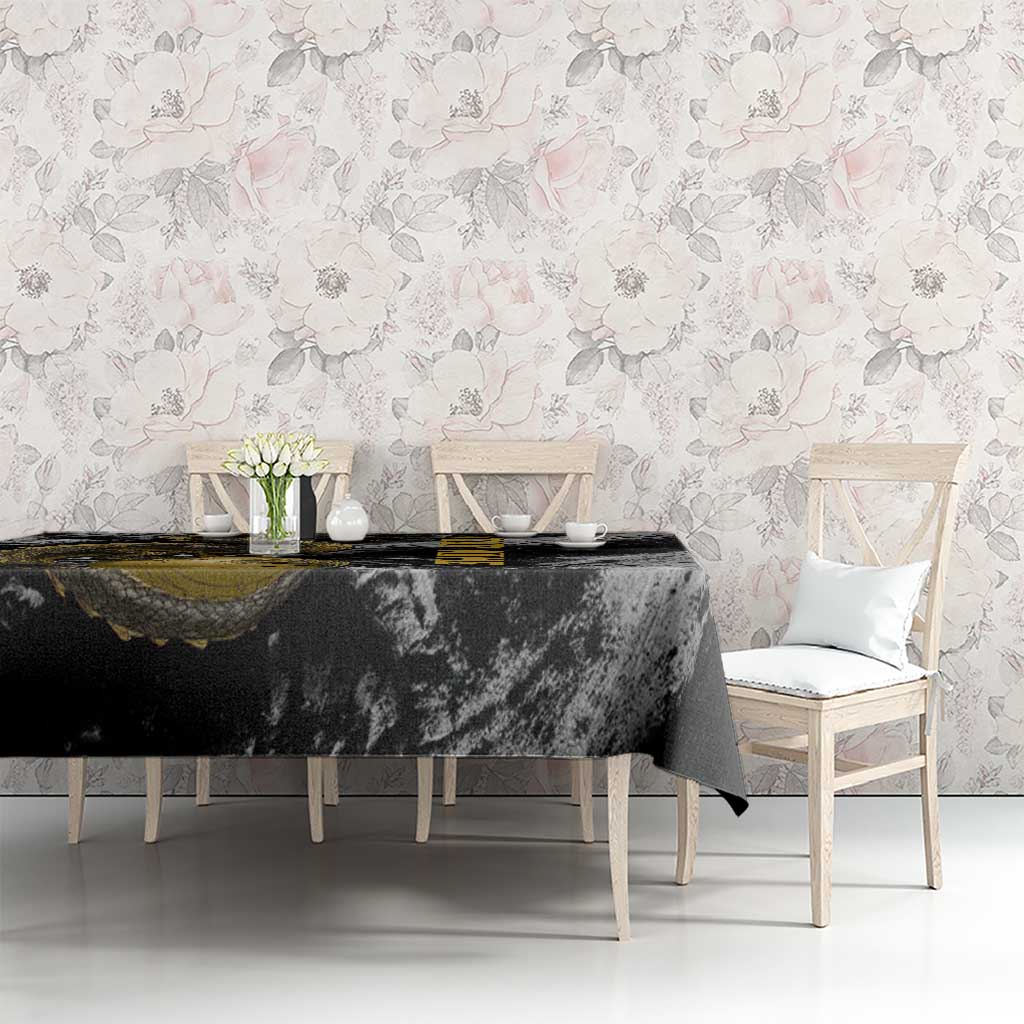 Golden Dragon and Bowling Ball Design Tablecloth with Marble Stone Texture and Custom Team Name Text - Wonder Print Shop