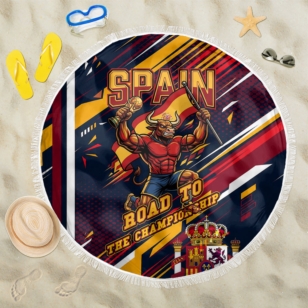 Spain Football Road To Championship Beach Blanket Bull Mascot Flying Soccer Ball - Dynamic Speed Stripes