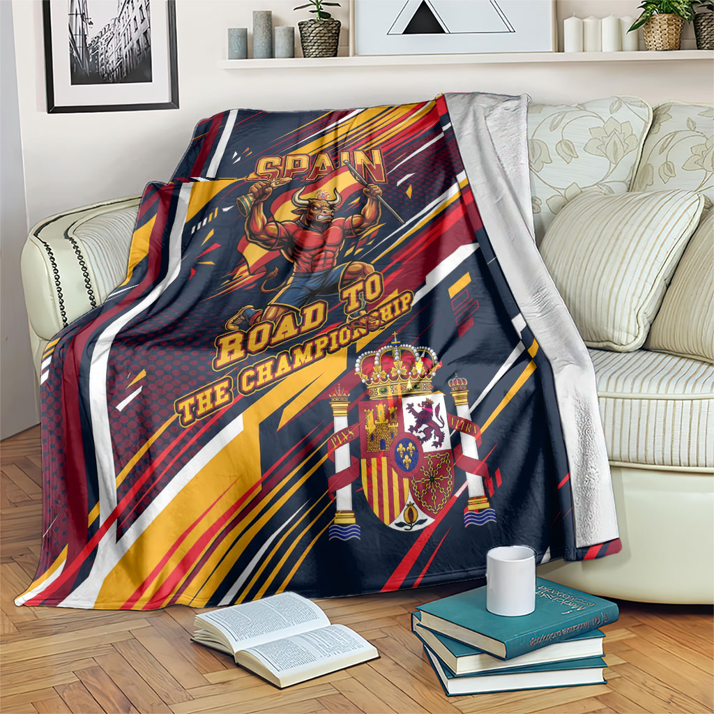 Spain Football Road To Championship Blanket Bull Mascot Flying Soccer Ball - Dynamic Speed Stripes