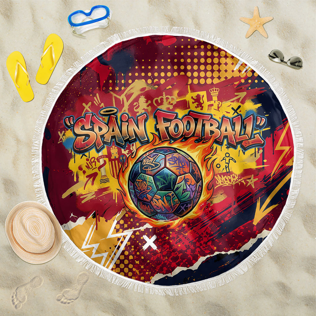Spain Football Rule The Pitch Beach Blanket Urban Graffiti Soccer Player Flaming Ball
