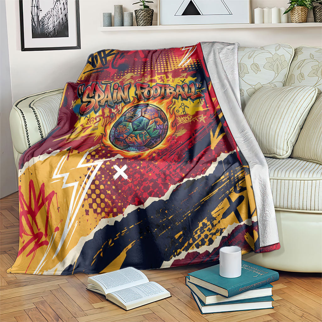 Spain Football Rule The Pitch Blanket Urban Graffiti Soccer Player Flaming Ball