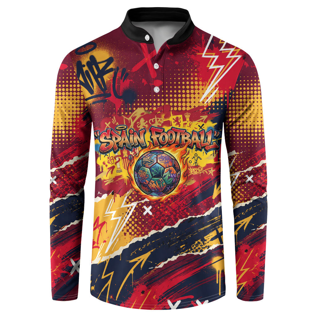 Spain Football Rule The Pitch Button Sweatshirt Urban Graffiti Soccer Player Flaming Ball