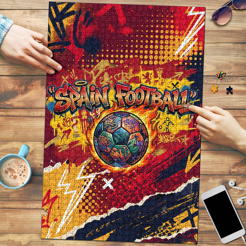Spain Football Rule The Pitch Puzzle Urban Graffiti Soccer Player Flaming Ball