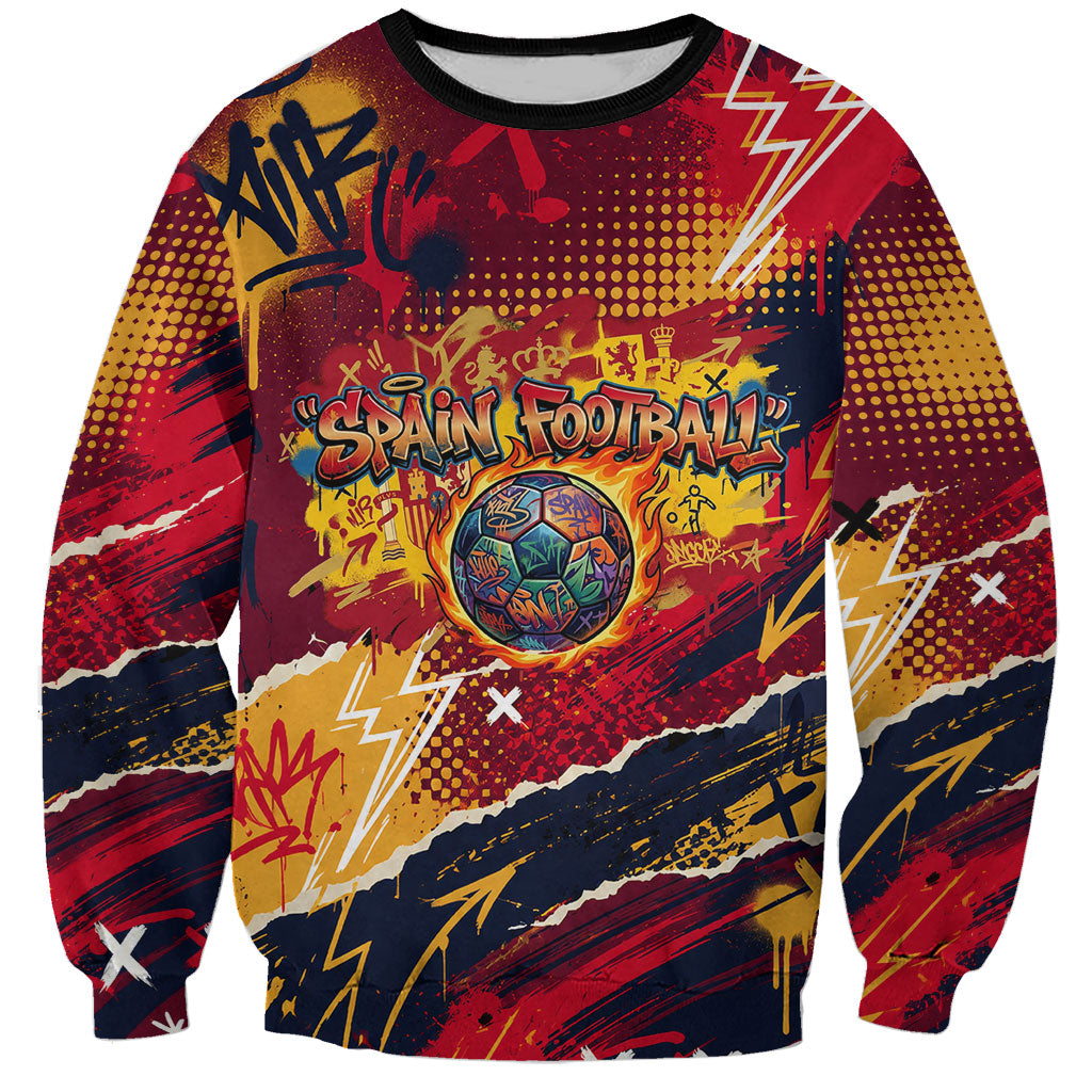 Spain Football Rule The Pitch Sweatshirt Urban Graffiti Soccer Player Flaming Ball