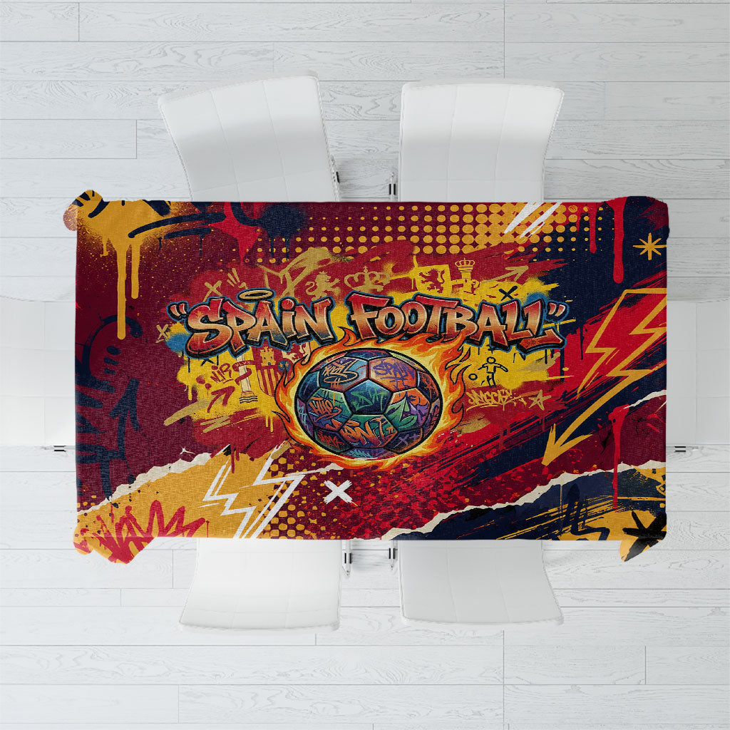 Spain Football Rule The Pitch Tablecloth Urban Graffiti Soccer Player Flaming Ball
