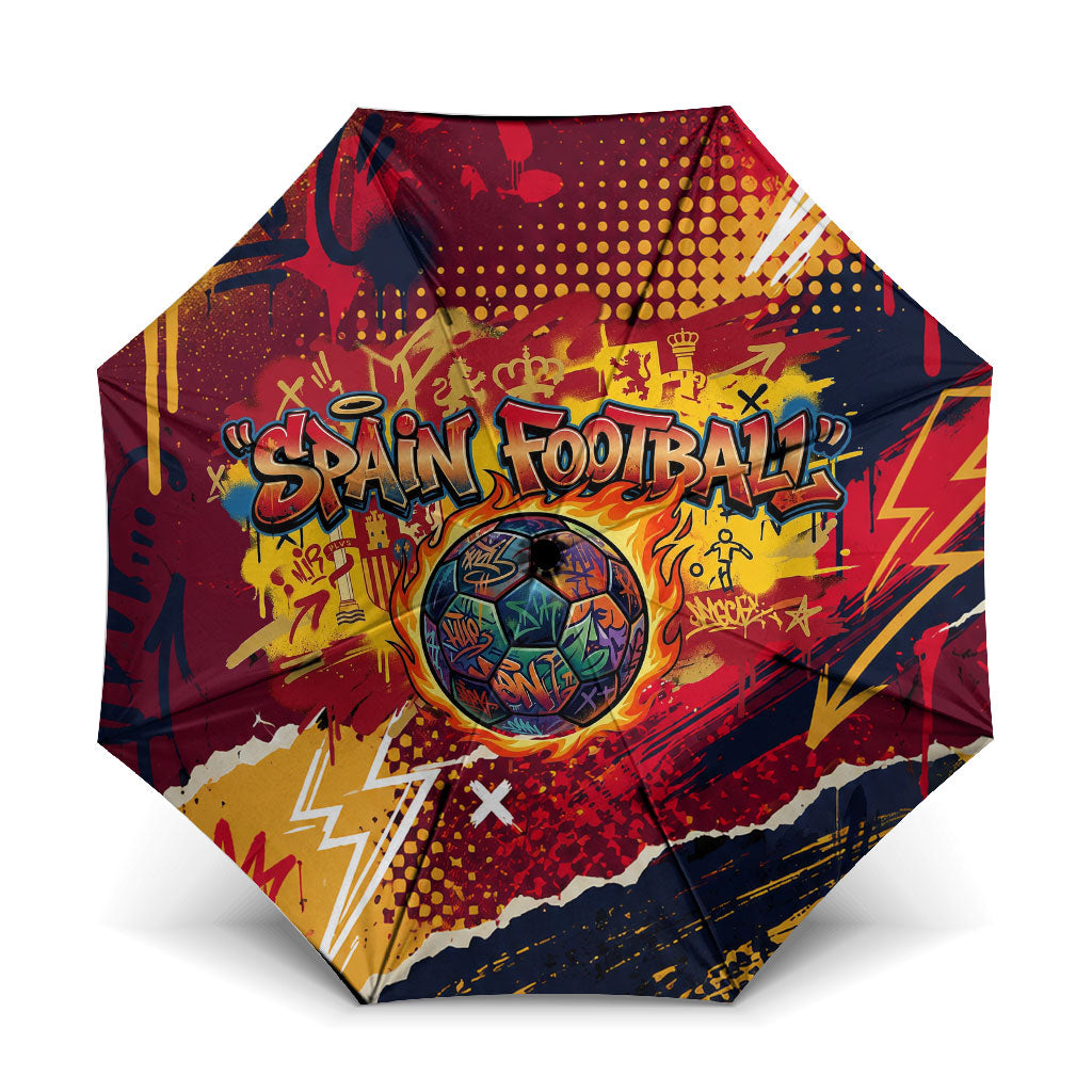 Spain Football Rule The Pitch Umbrella Urban Graffiti Soccer Player Flaming Ball