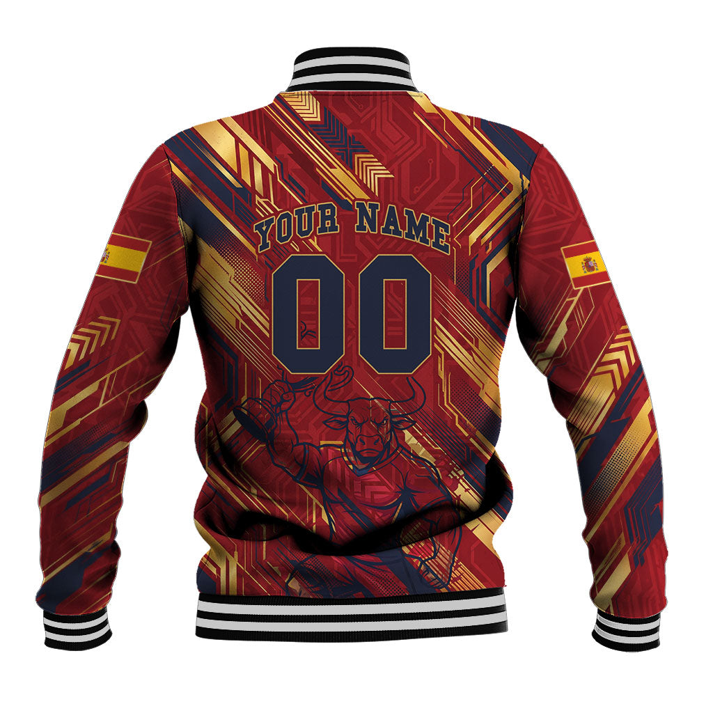 Personalized Spain Football Baseball Jacket Spanish Shield Bull Mascot