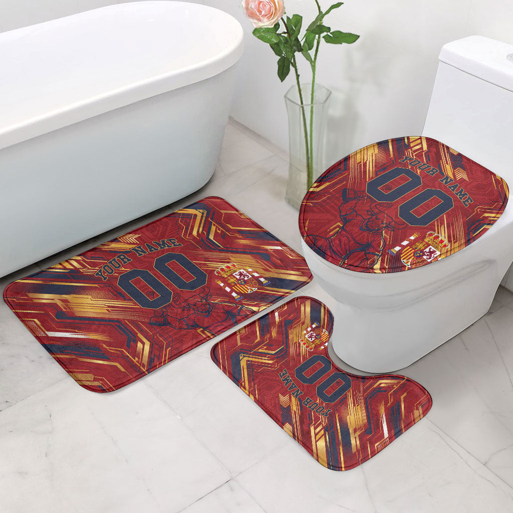 Personalized Spain Football Bathroom Set Spanish Shield Bull Mascot