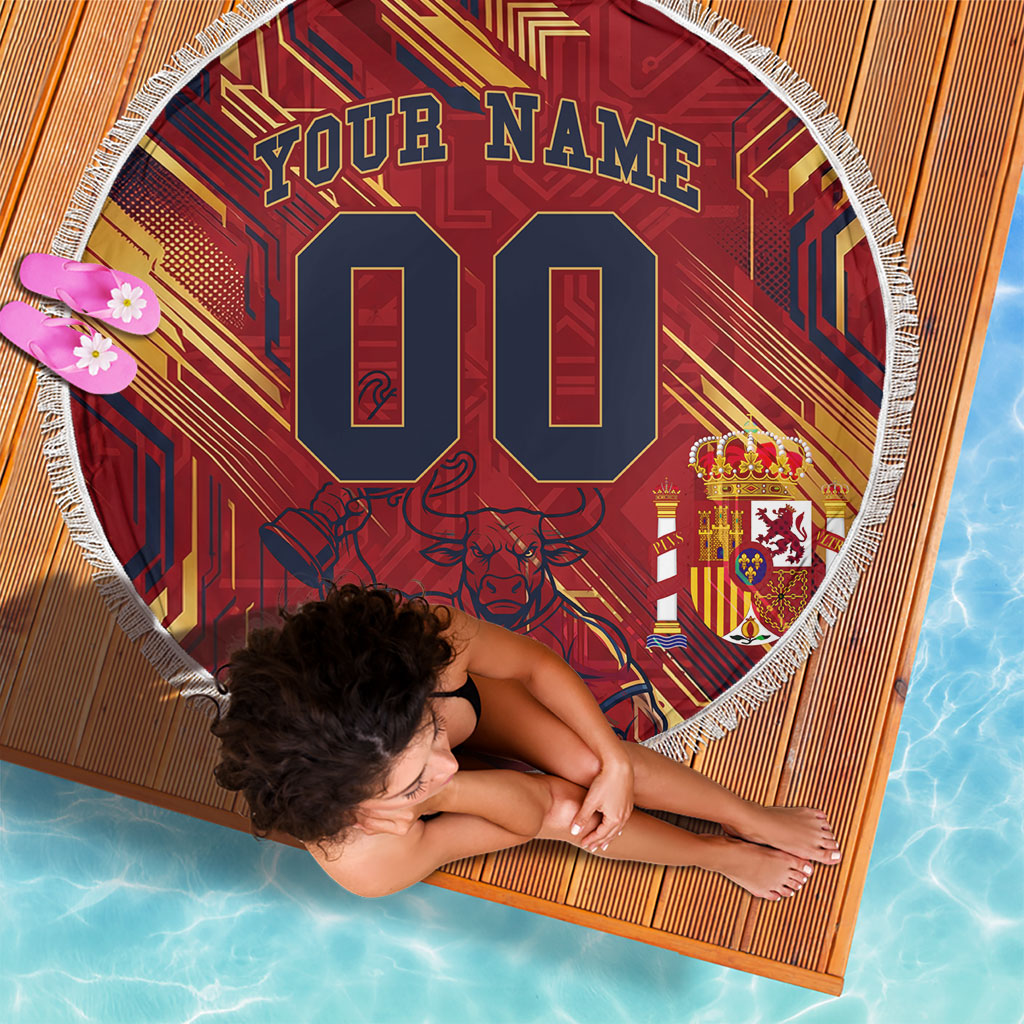 Personalized Spain Football Beach Blanket Spanish Shield Bull Mascot
