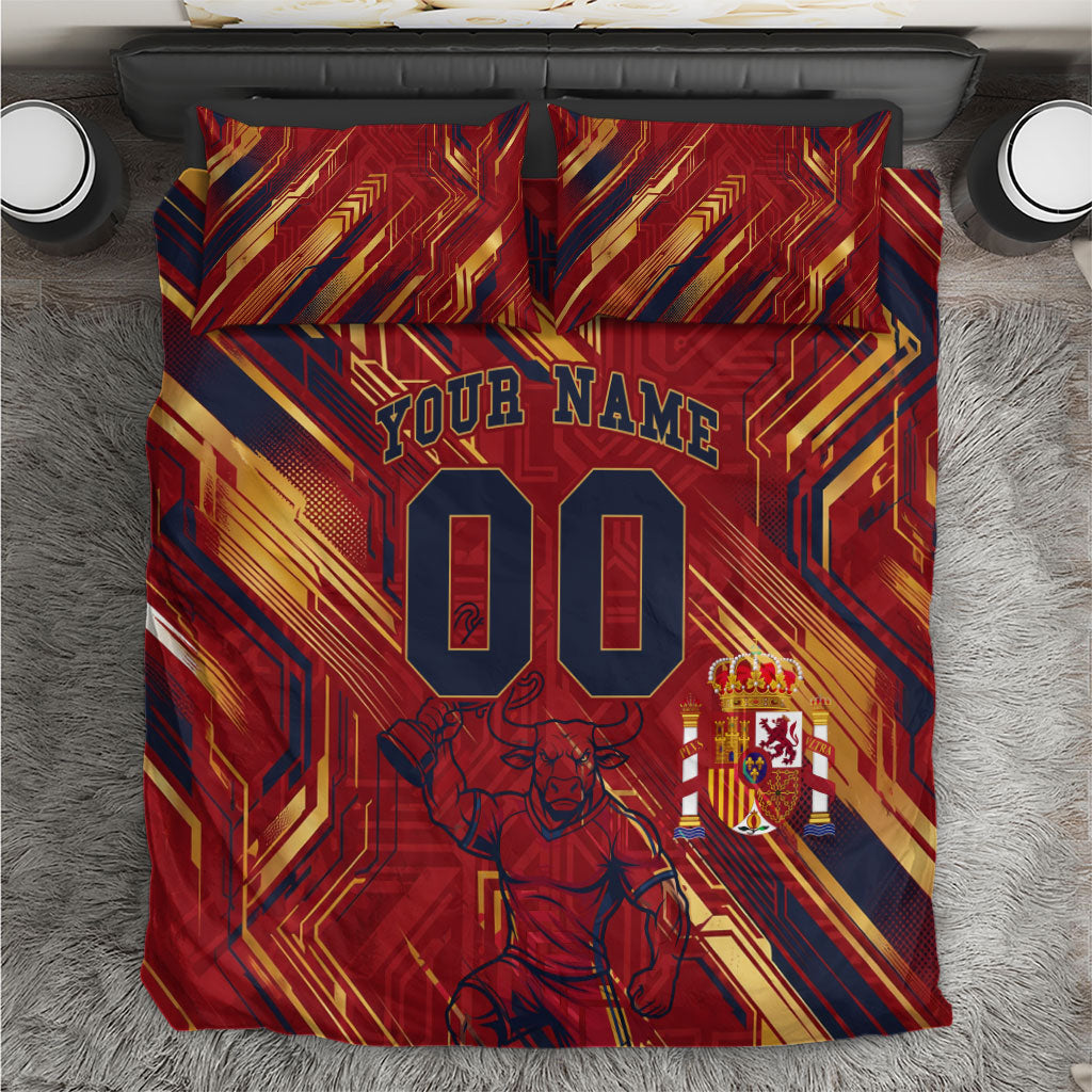 Personalized Spain Football Bedding Set Spanish Shield Bull Mascot