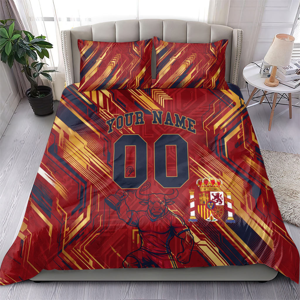 Personalized Spain Football Bedding Set Spanish Shield Bull Mascot