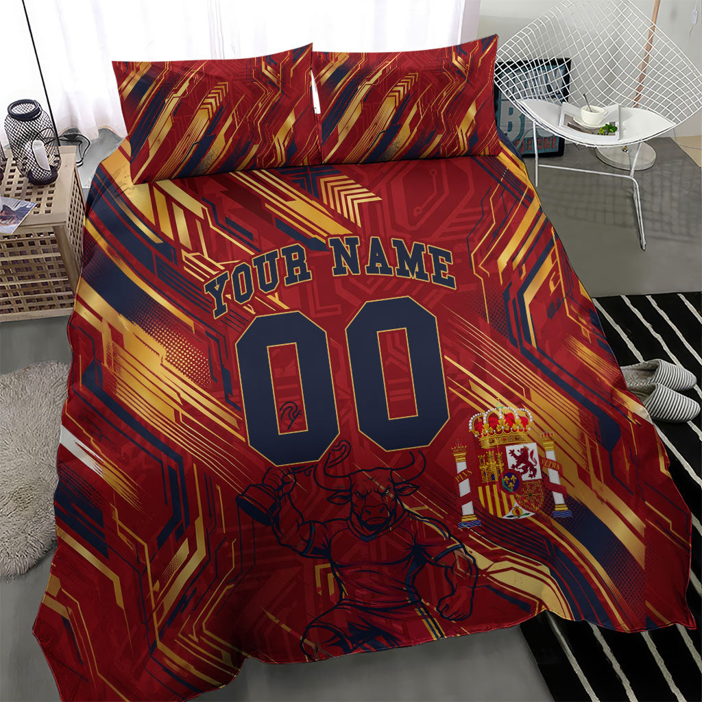 Personalized Spain Football Bedding Set Spanish Shield Bull Mascot