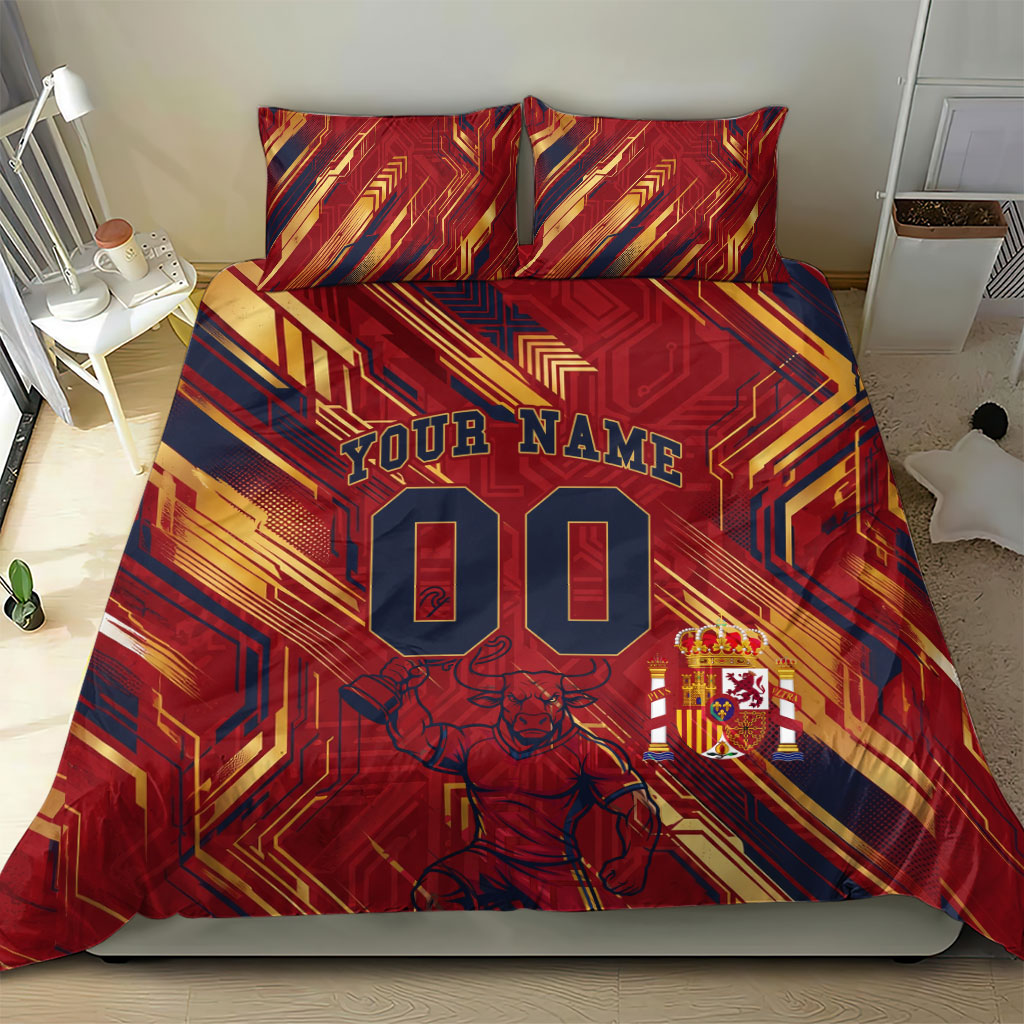 Personalized Spain Football Bedding Set Spanish Shield Bull Mascot