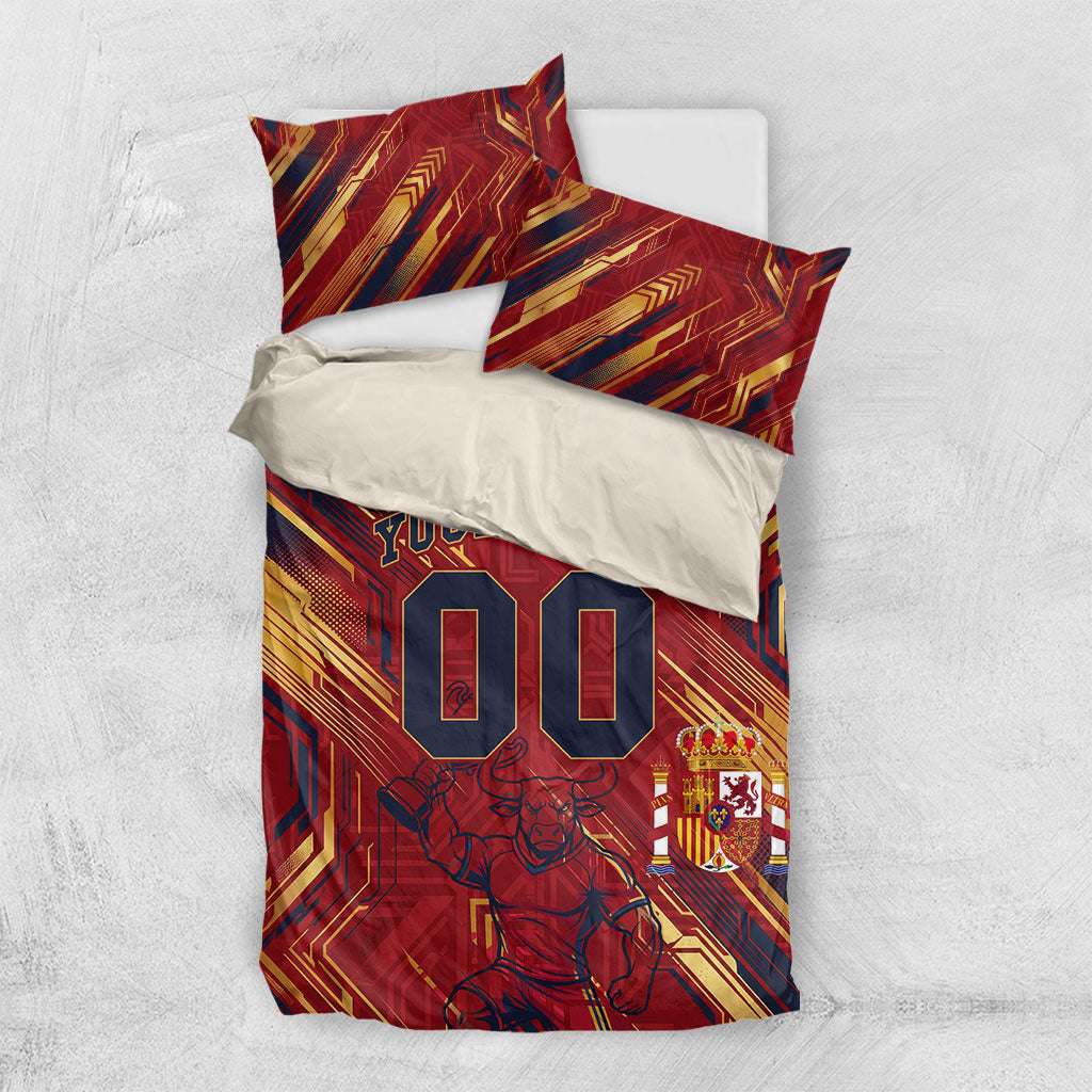 Personalized Spain Football Bedding Set Spanish Shield Bull Mascot