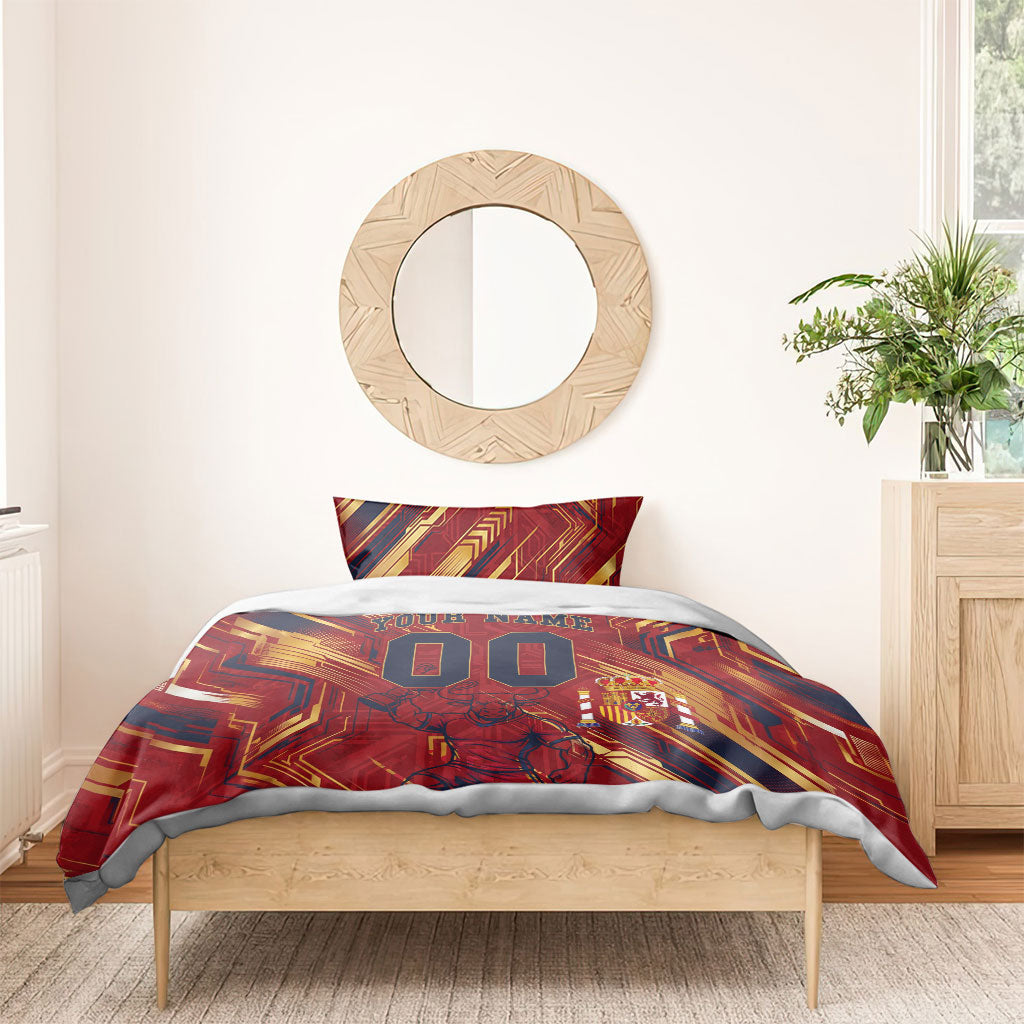 Personalized Spain Football Bedding Set Spanish Shield Bull Mascot