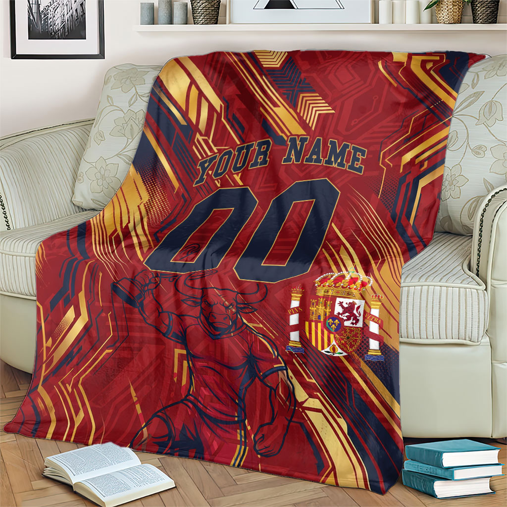 Personalized Spain Football Blanket Spanish Shield Bull Mascot