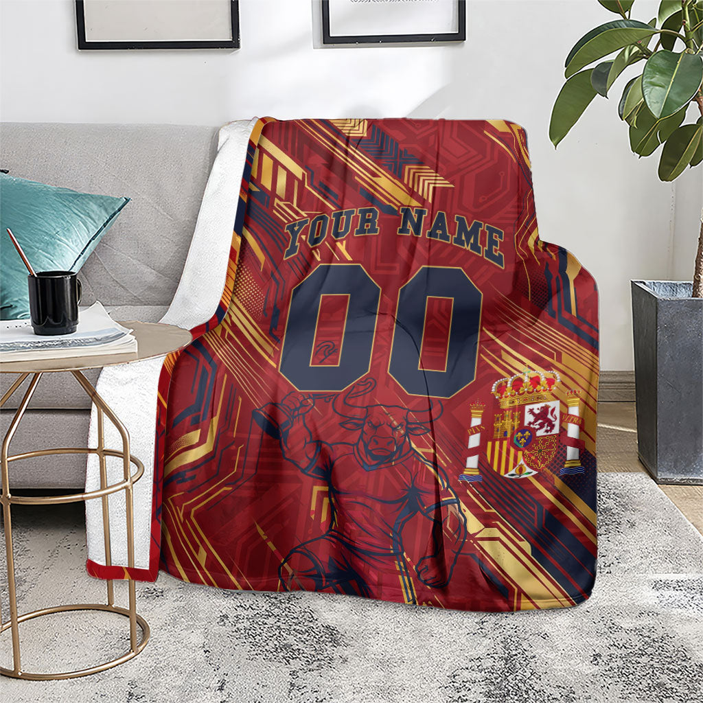 Personalized Spain Football Blanket Spanish Shield Bull Mascot