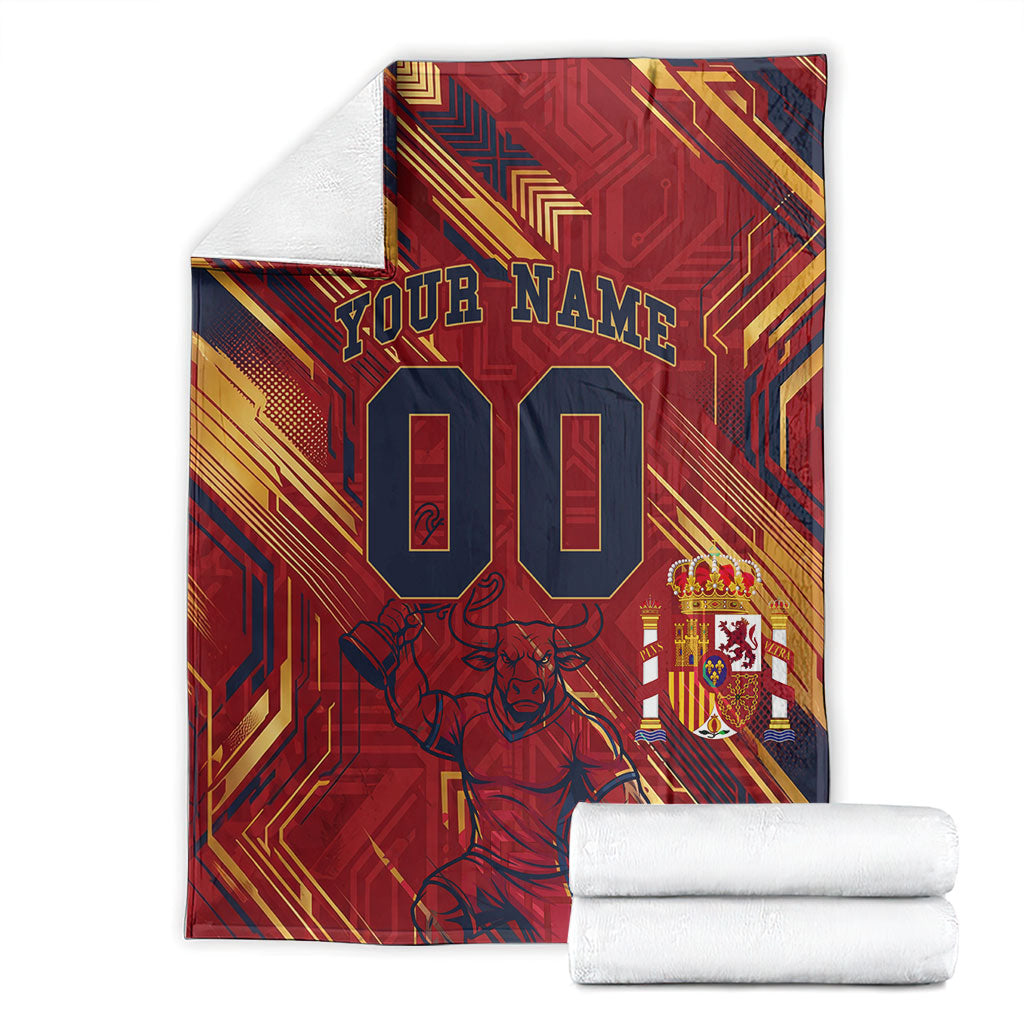 Personalized Spain Football Blanket Spanish Shield Bull Mascot
