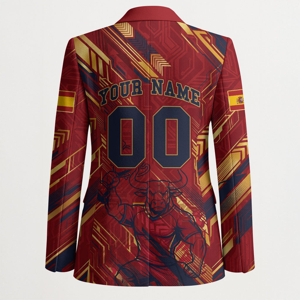 Personalized Spain Football Blazer Spanish Shield Bull Mascot