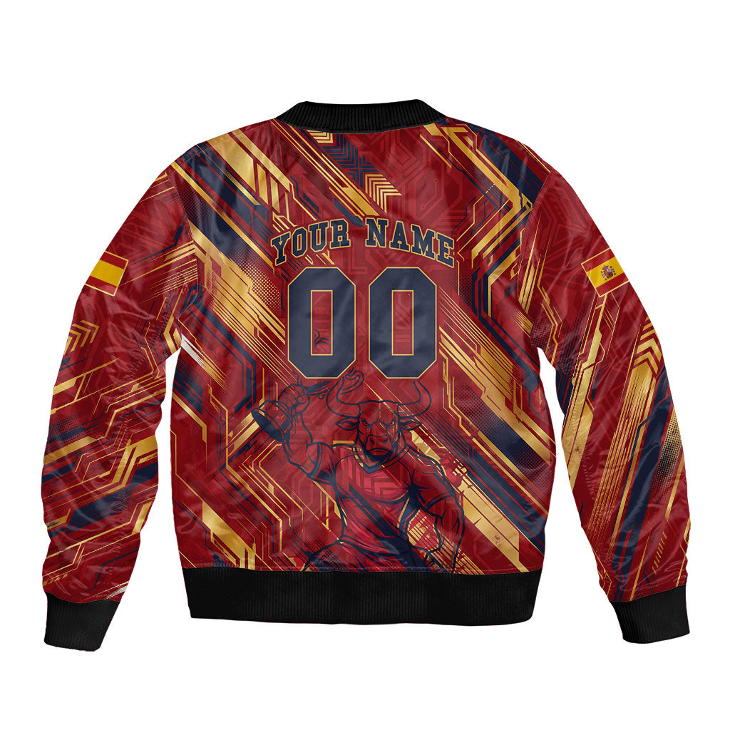 Personalized Spain Football Bomber Jacket Spanish Shield Bull Mascot