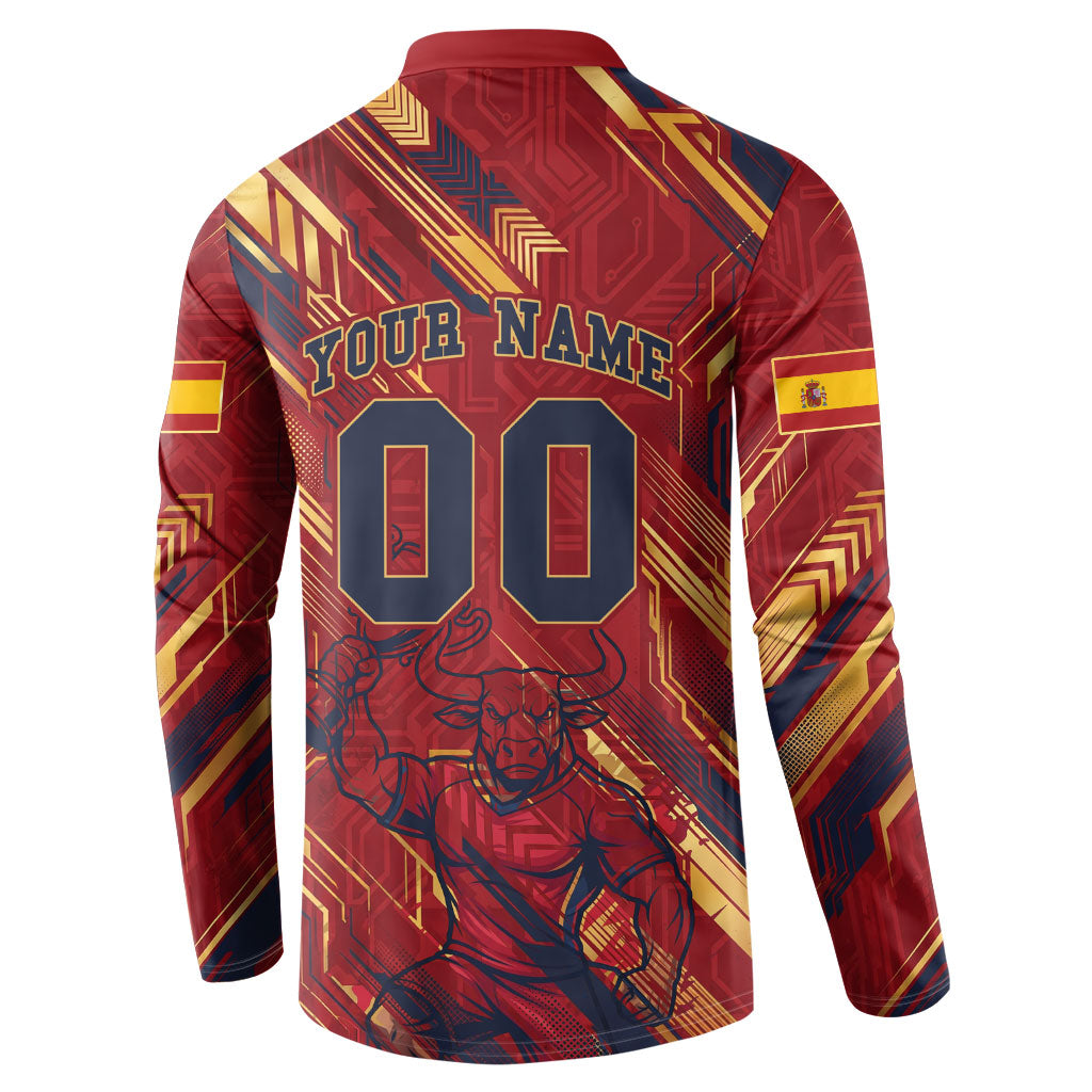 Personalized Spain Football Button Sweatshirt Spanish Shield Bull Mascot