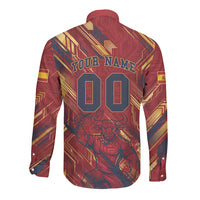 Personalized Spain Football Long Sleeve Button Shirt Spanish Shield Bull Mascot