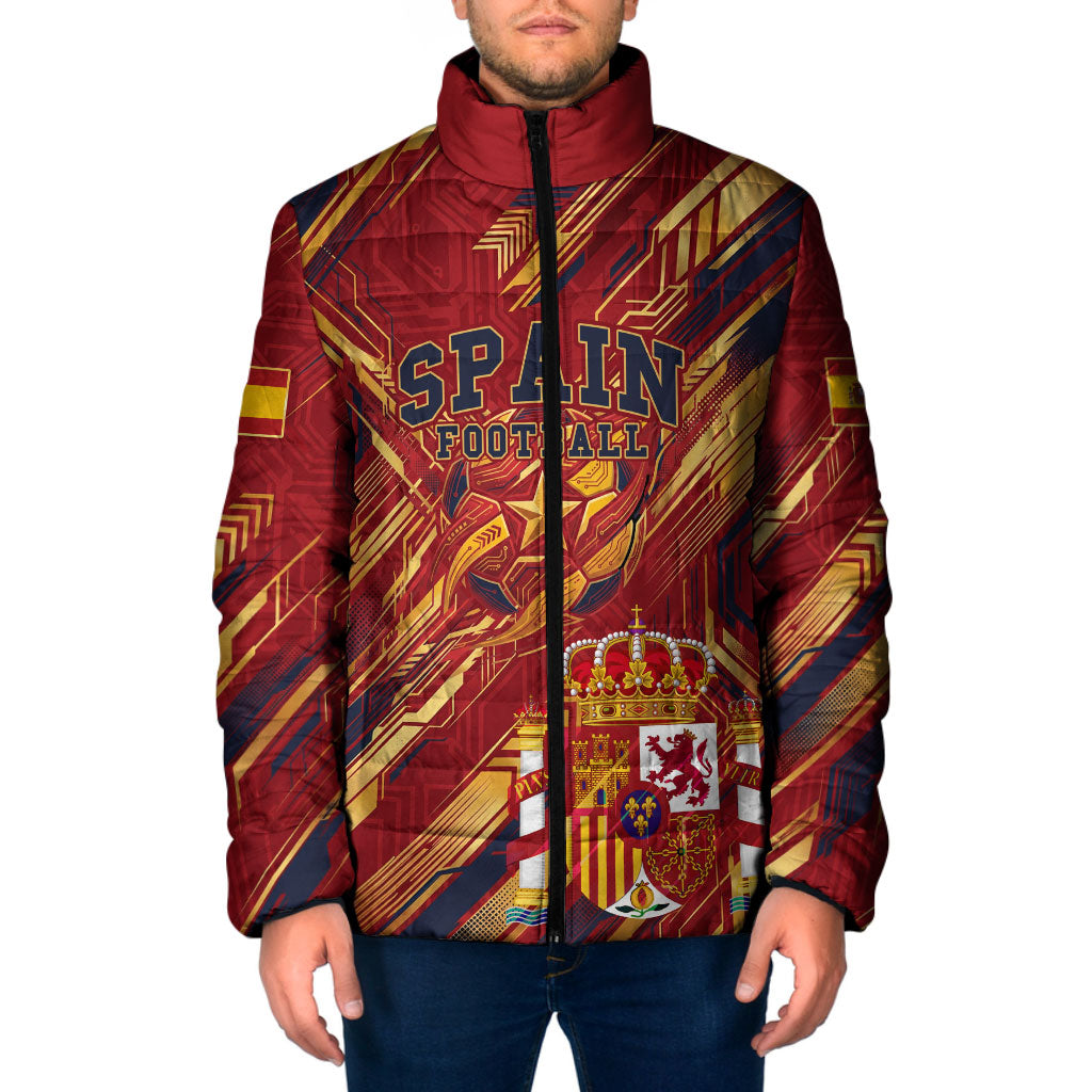 Personalized Spain Football Padded Jacket Spanish Shield Bull Mascot