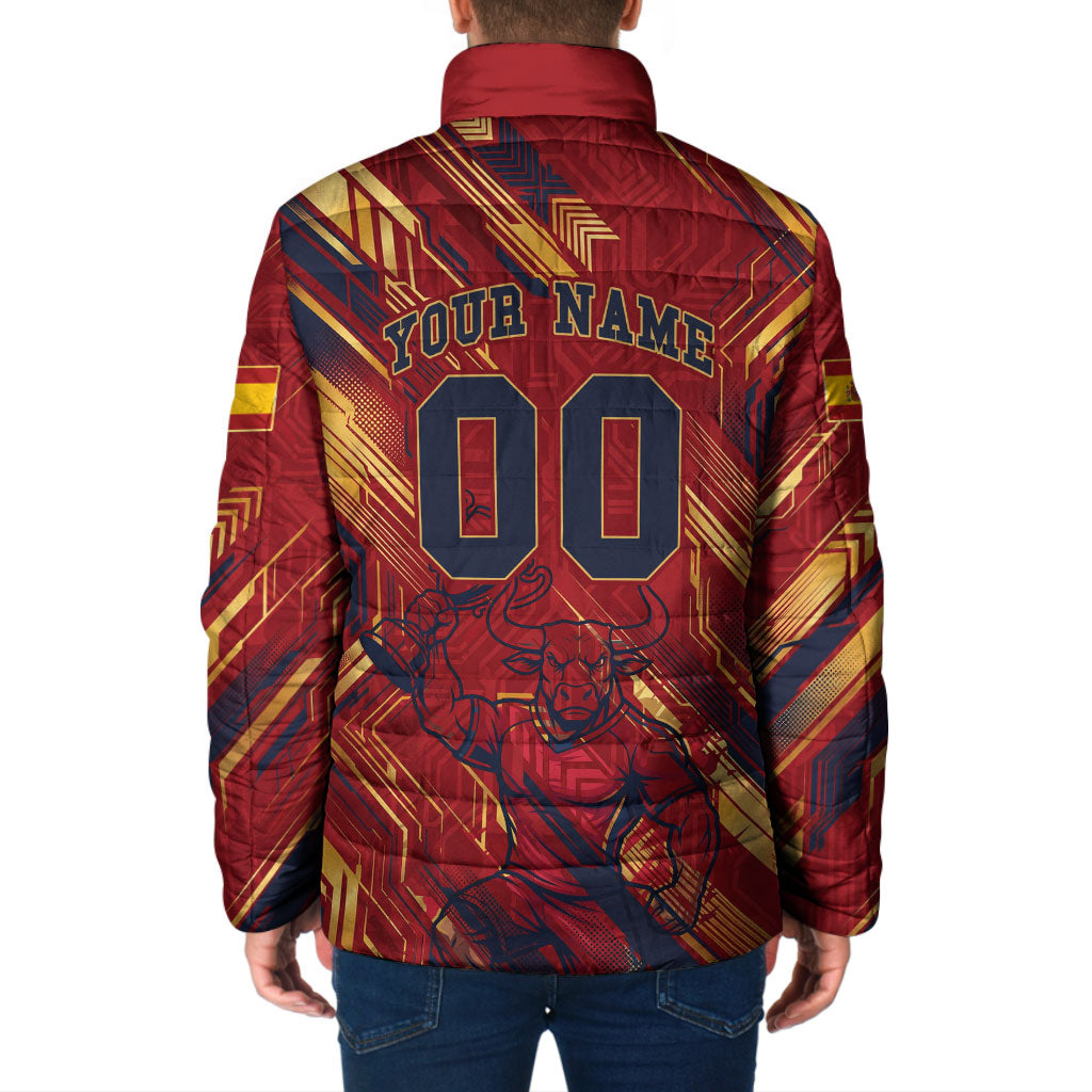 Personalized Spain Football Padded Jacket Spanish Shield Bull Mascot