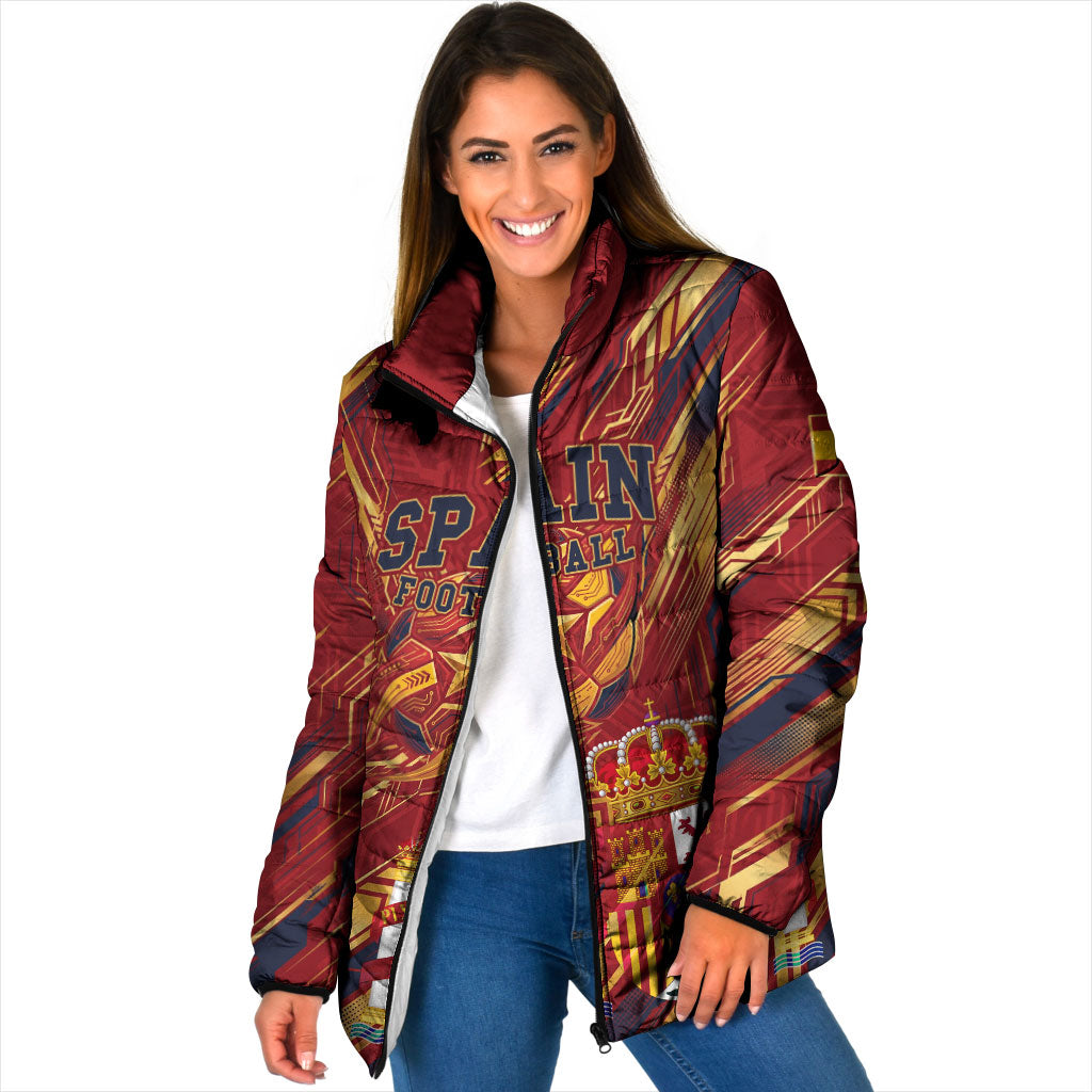Personalized Spain Football Padded Jacket Spanish Shield Bull Mascot