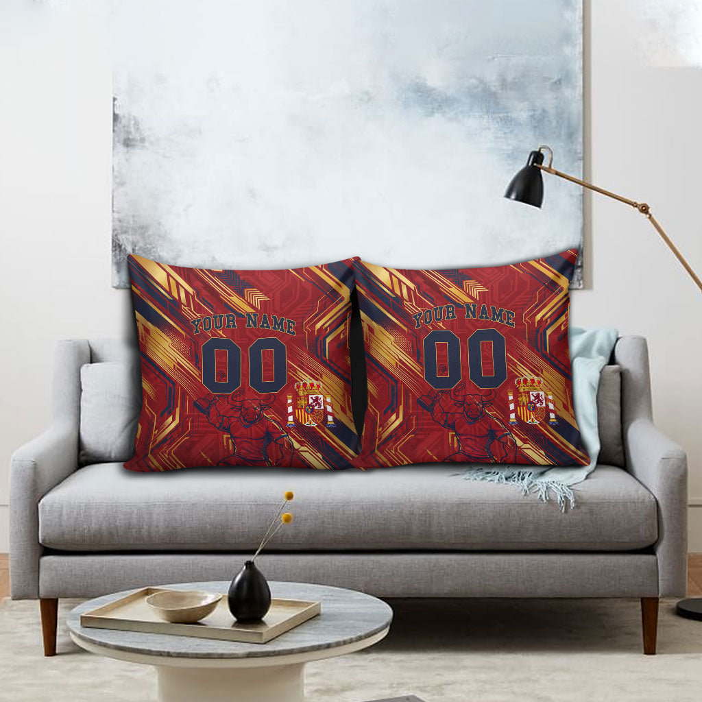 Personalized Spain Football Pillow Cover Spanish Shield Bull Mascot