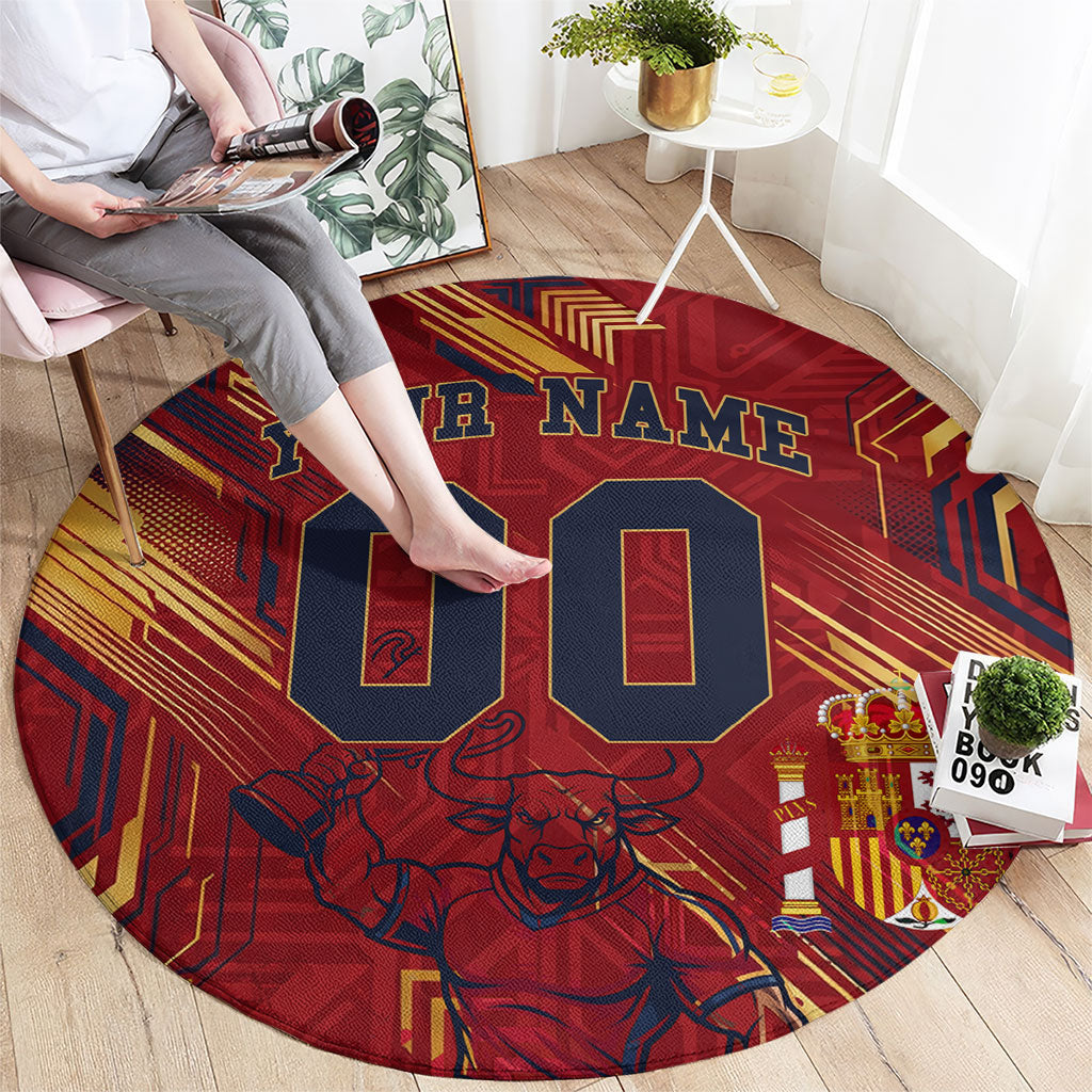 Personalized Spain Football Round Carpet Spanish Shield Bull Mascot