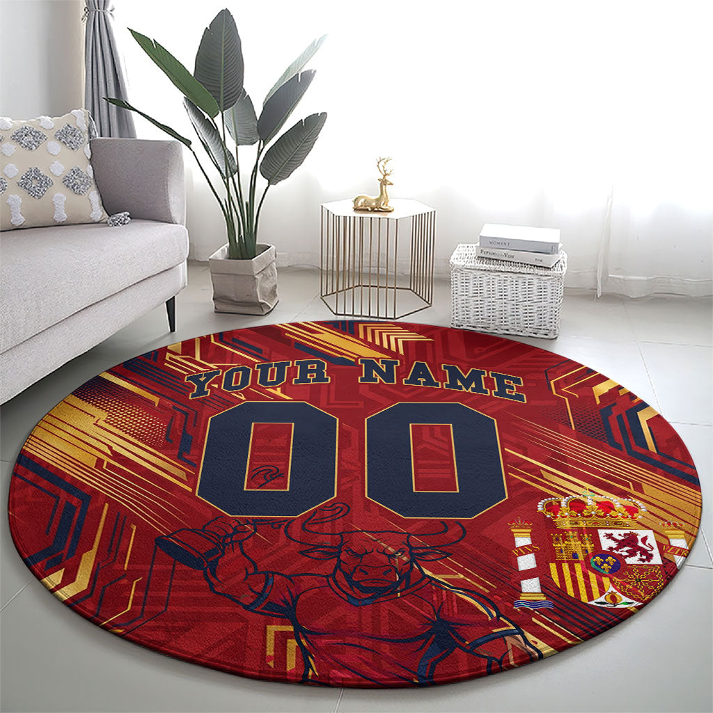 Personalized Spain Football Round Carpet Spanish Shield Bull Mascot