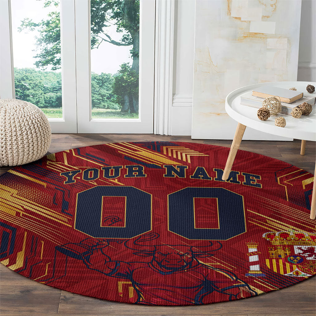 Personalized Spain Football Round Carpet Spanish Shield Bull Mascot