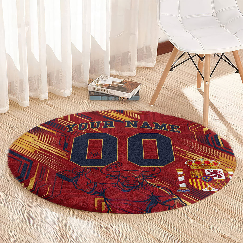 Personalized Spain Football Round Carpet Spanish Shield Bull Mascot